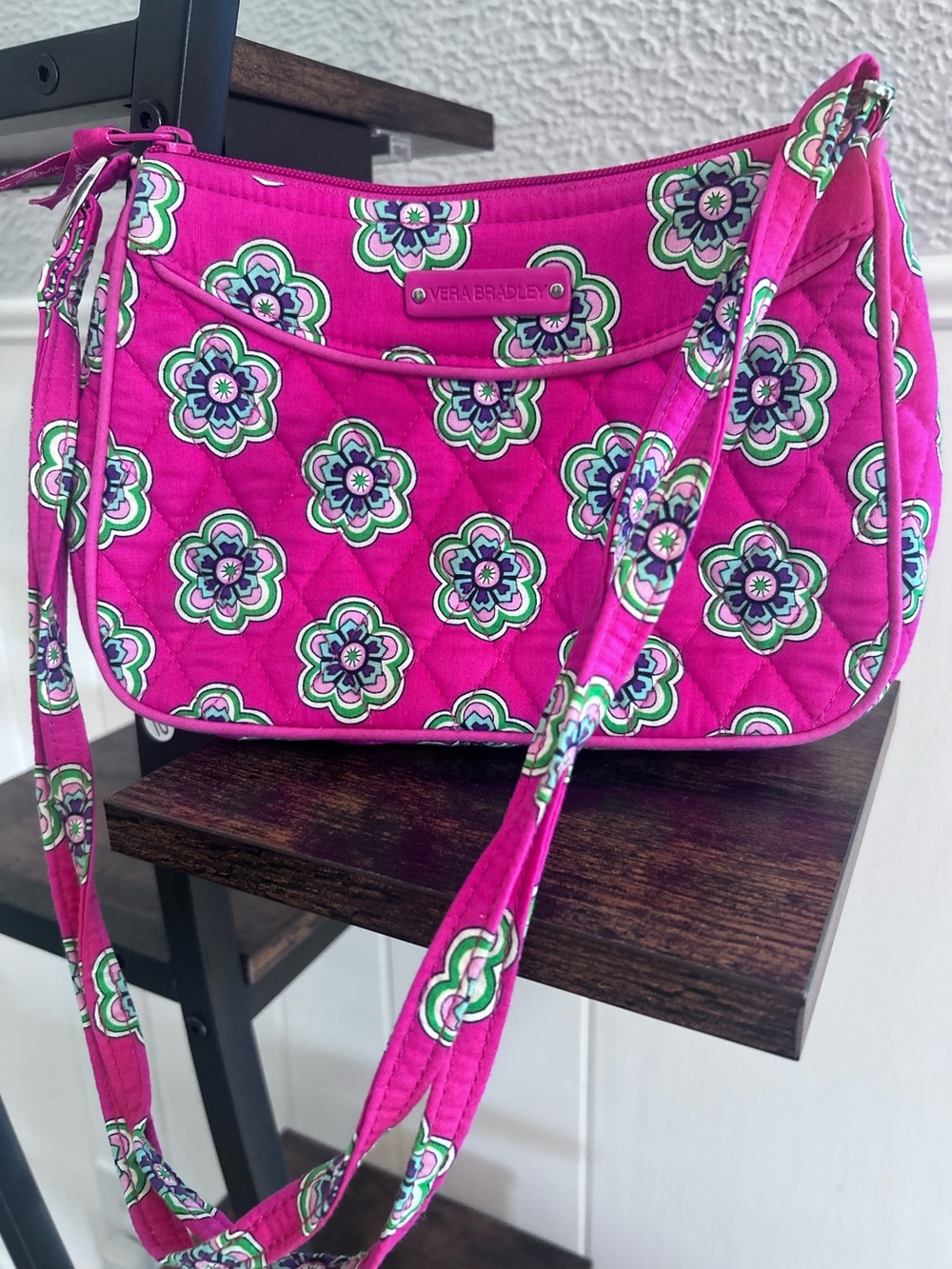 Vera Bradley Quilted Pink Floral Summer Bright Shoulder Adjustable Zipper Purse